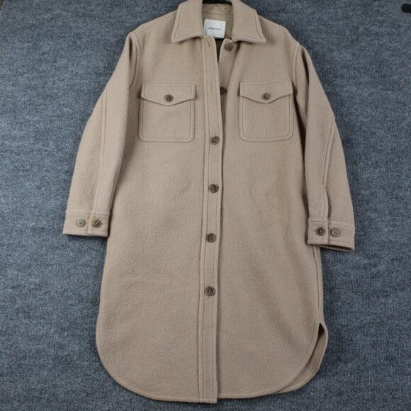 Wilfred Free Jacket Small The Ganna Long Shirt Flax Beige 100% Merino Wool Coat - Picture 4 of 14